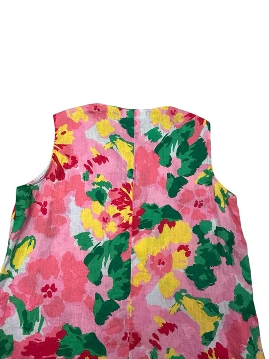 Charter Club Linen Luxury Women’s Pink Floral Sundress Yellow Green Spring L - Picture 3 of 10